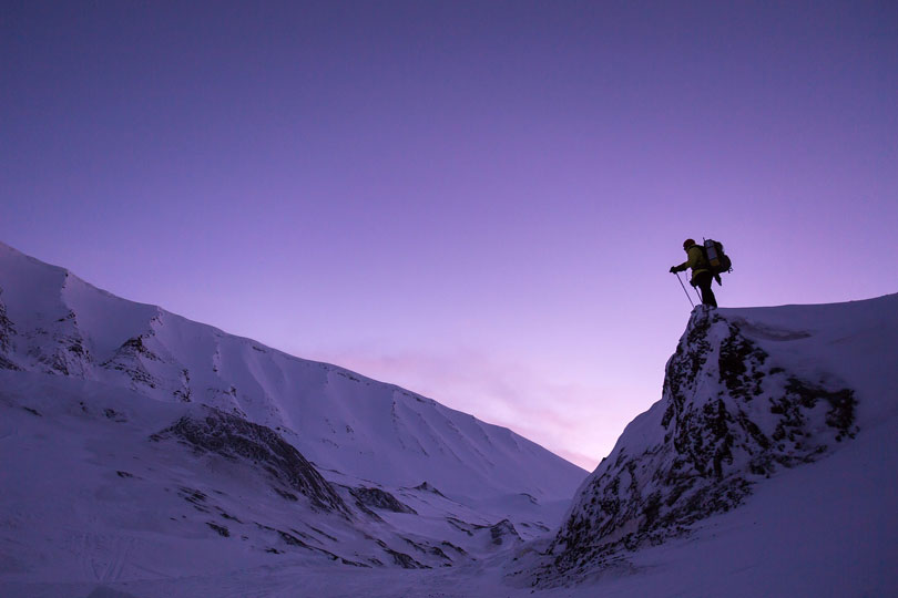 A trekker climbing the relatively easy path of Island Peak