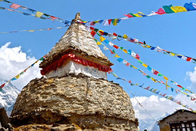 Stupa with Prayer Flag in Namche Bazzar