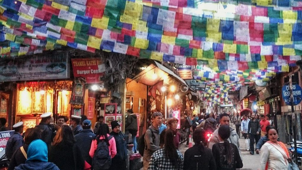 Decorating Prayer Flag at street of Thamel