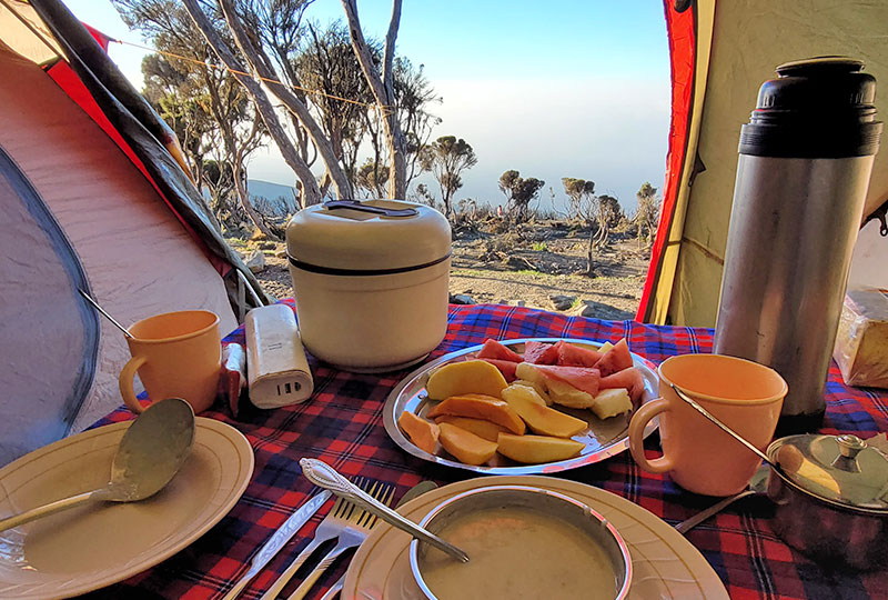 Breakfast during Kilimanjaro Climb