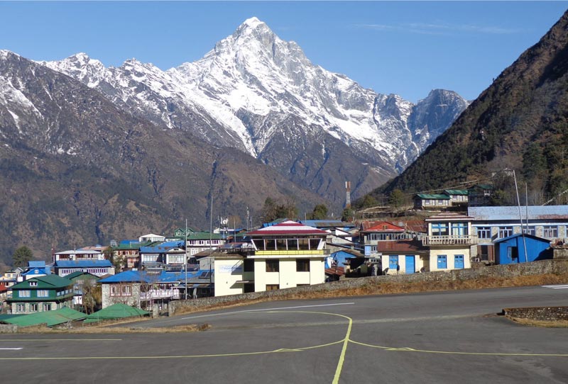 view of himalayas from lukla airport
