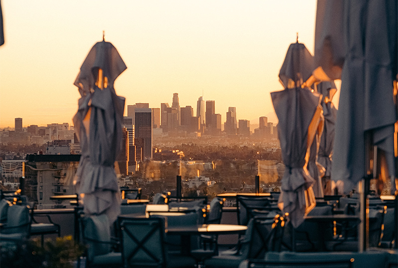 The view of LA from the top of Waldorf Astoria Beverly Hills