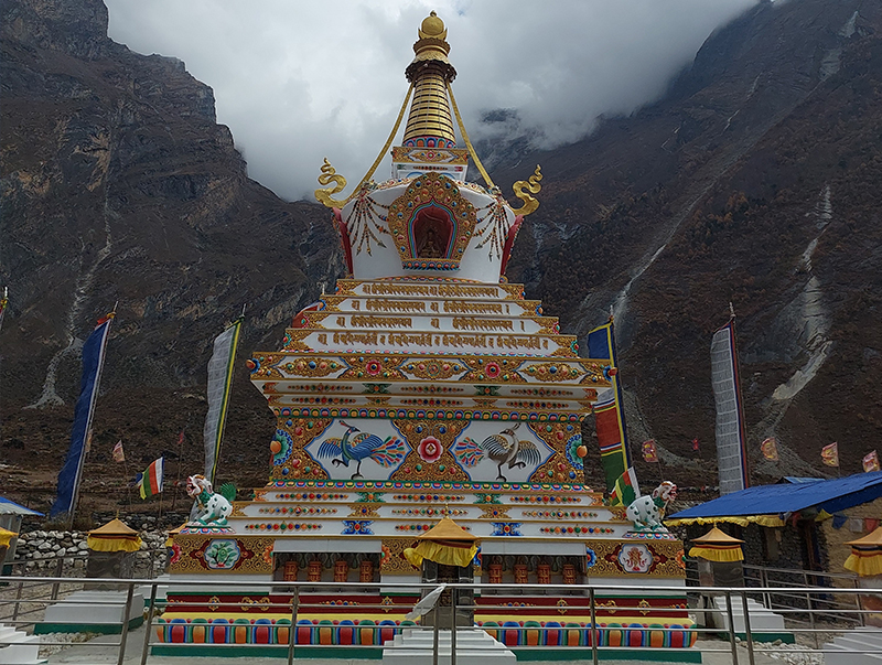 A colorful monastery along the trail through the remote and sacred Tsum Valley
